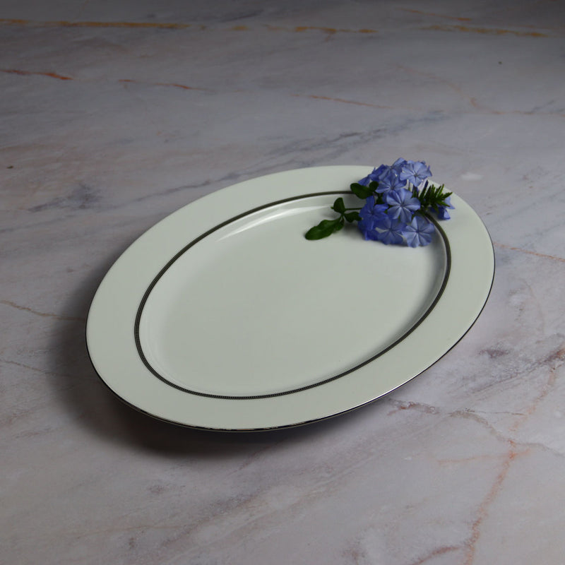 Degrenne Oval dish on Marble with Blue Flower