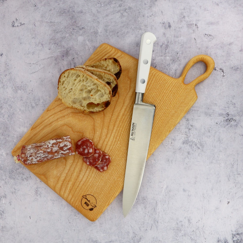 Large Ash Cutting Board with White Knife, French Bred and Saucisson