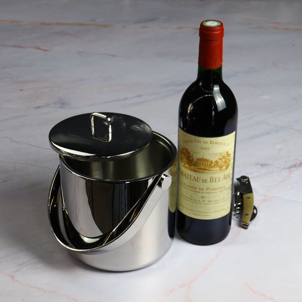 Degrenne Ice Bucket on Marble with Bottle of Wine and Crocscrew