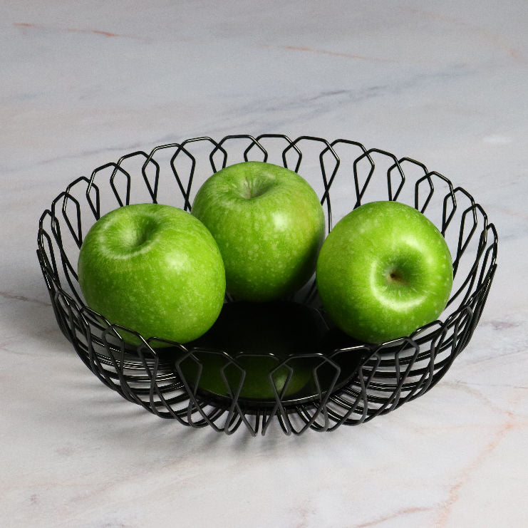Degrenne Black roud basket With Three Apples on Marble
