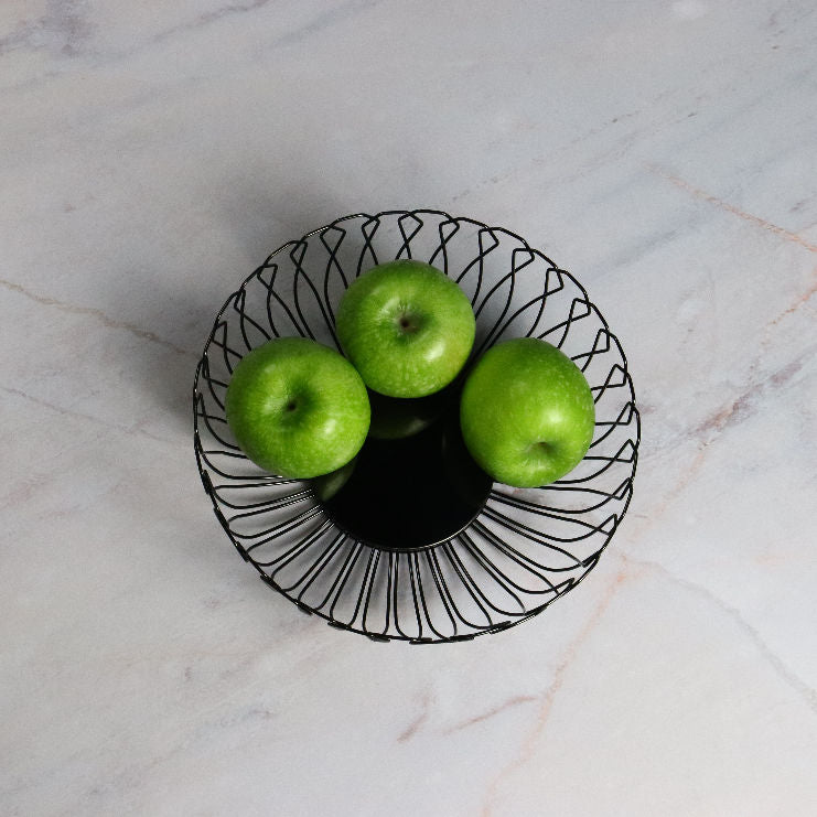 Degrenne Black roud basket With Three Apples on Marble Topshot
